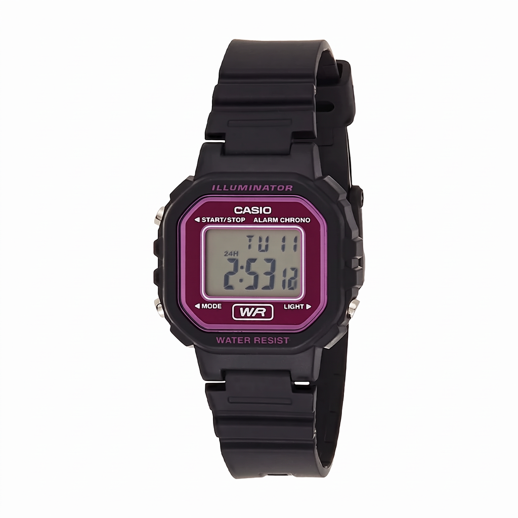 Reloj Casio LA-20WH-4A Digital Negro con Detalles Rosados – Dama