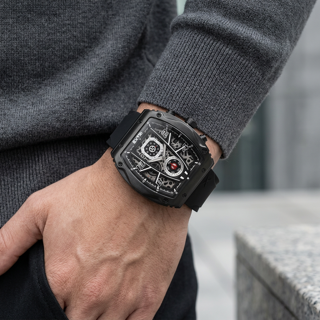Reloj EXTRI X6053 Cronógrafo Negro con Correa de Silicona 30M – Caballero