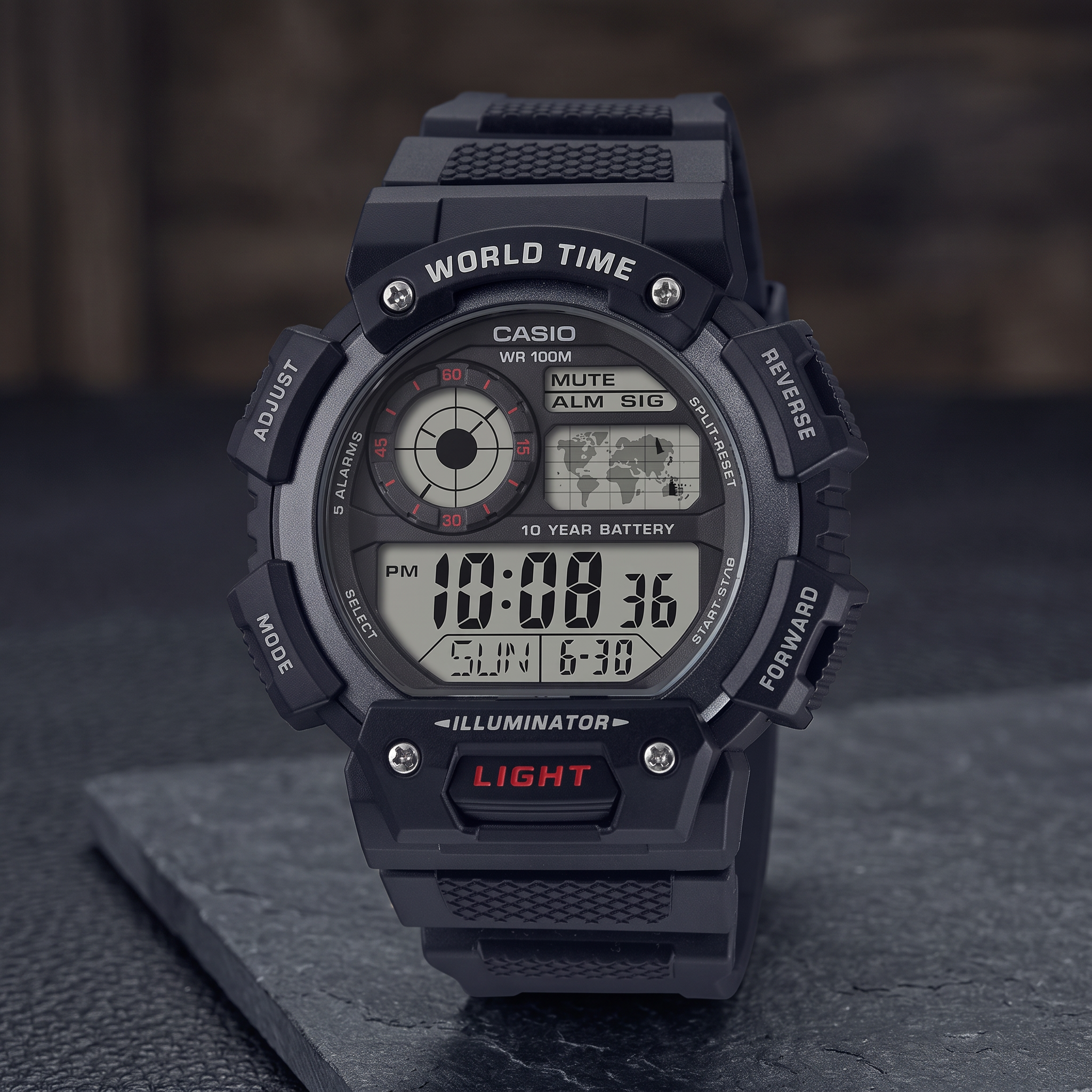 Reloj Casio AE-1400WH-1AV Digital Negro Hora Mundial 100M – Caballero