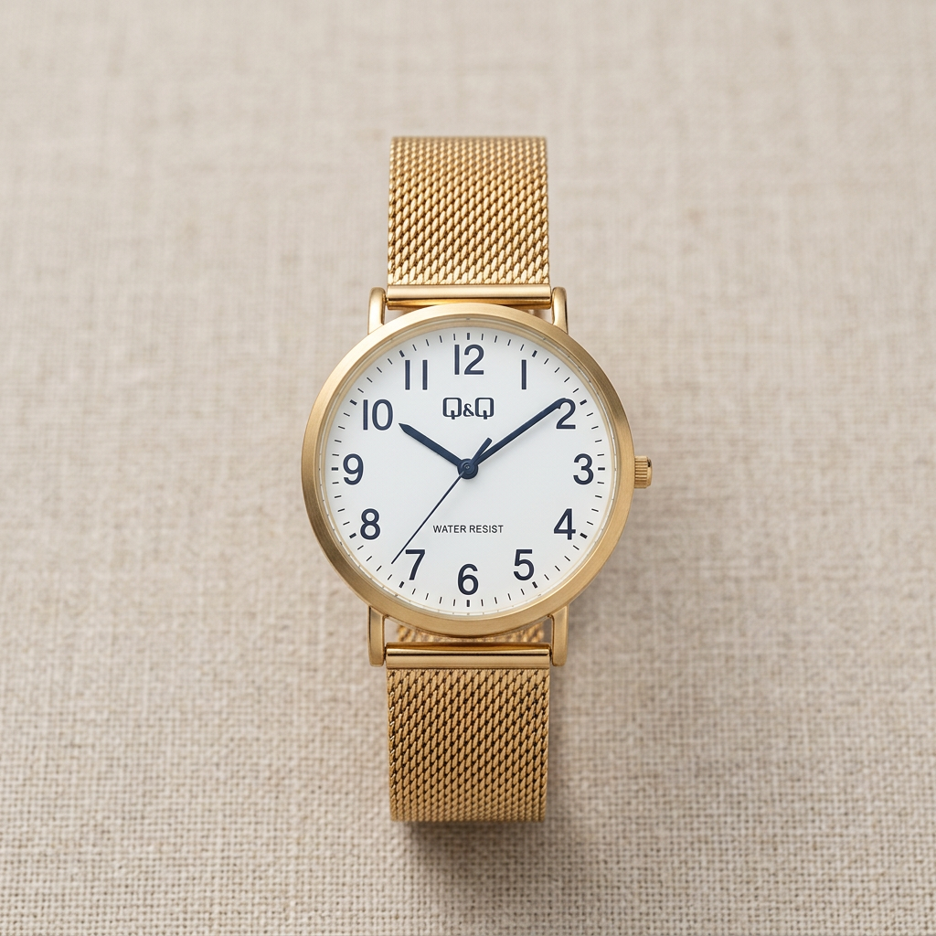 Reloj Q&Q Classic Mesh Gold Analógico Dorado Esfera Blanca – Unisex