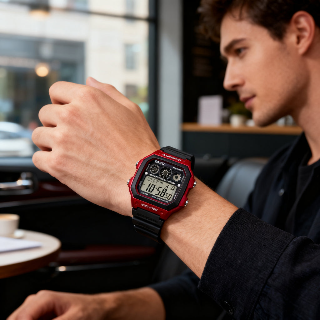 Reloj Casio AE-1300WH-4AV Digital Rojo y Negro 100M – Caballero