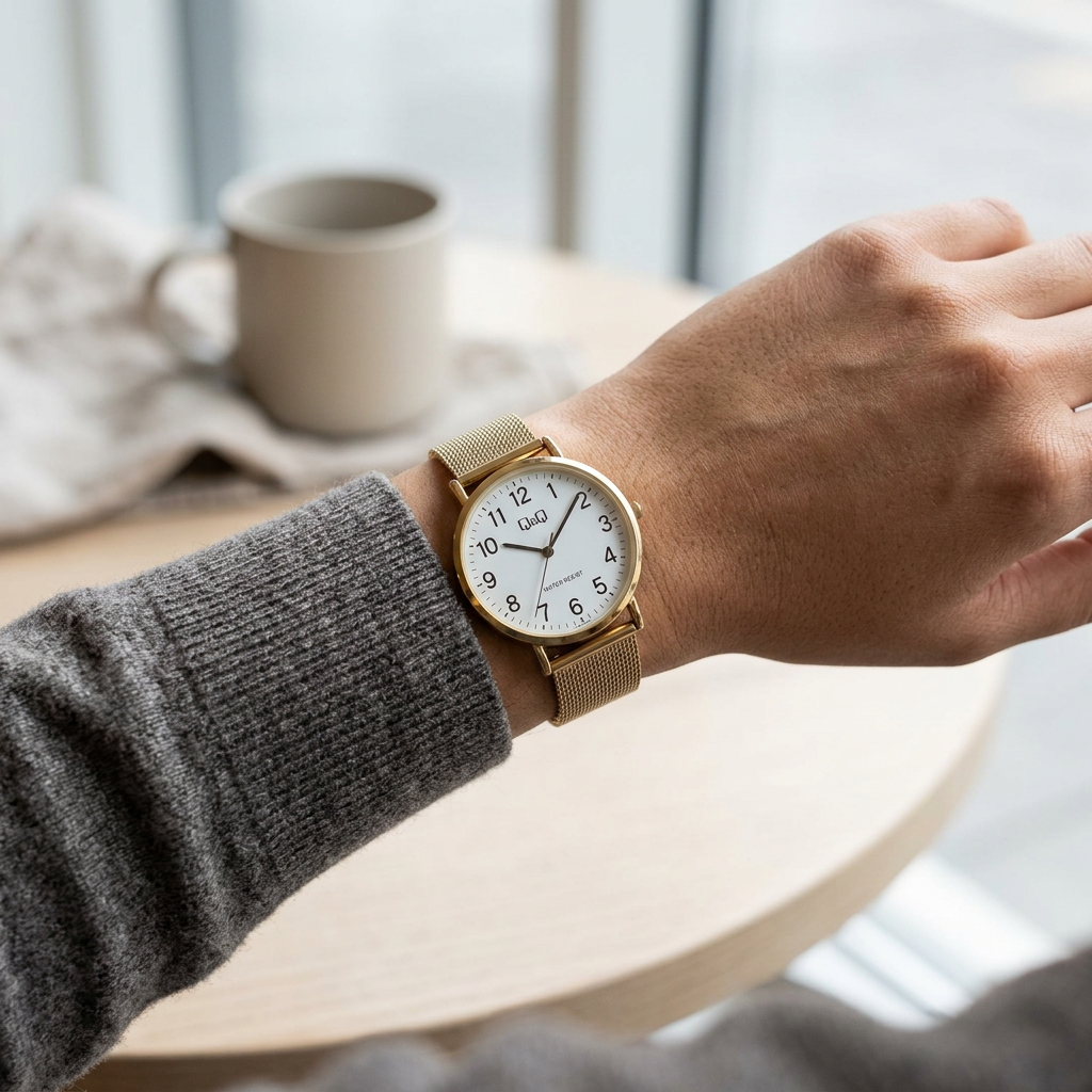 Reloj Q&Q Classic Mesh Gold Analógico Dorado Esfera Blanca – Unisex
