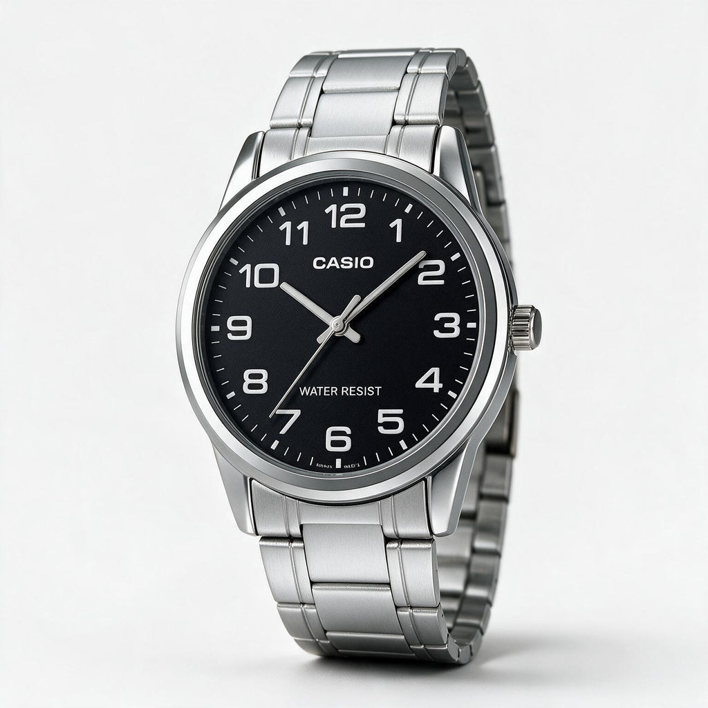 Reloj Casio LTP-V001D-1B Analógico Plateado Esfera Negra – Dama