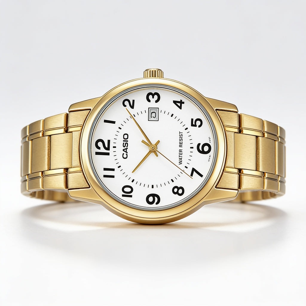 Reloj Casio MTP-V002G-7B2 Analógico Dorado Esfera Blanca – Caballero