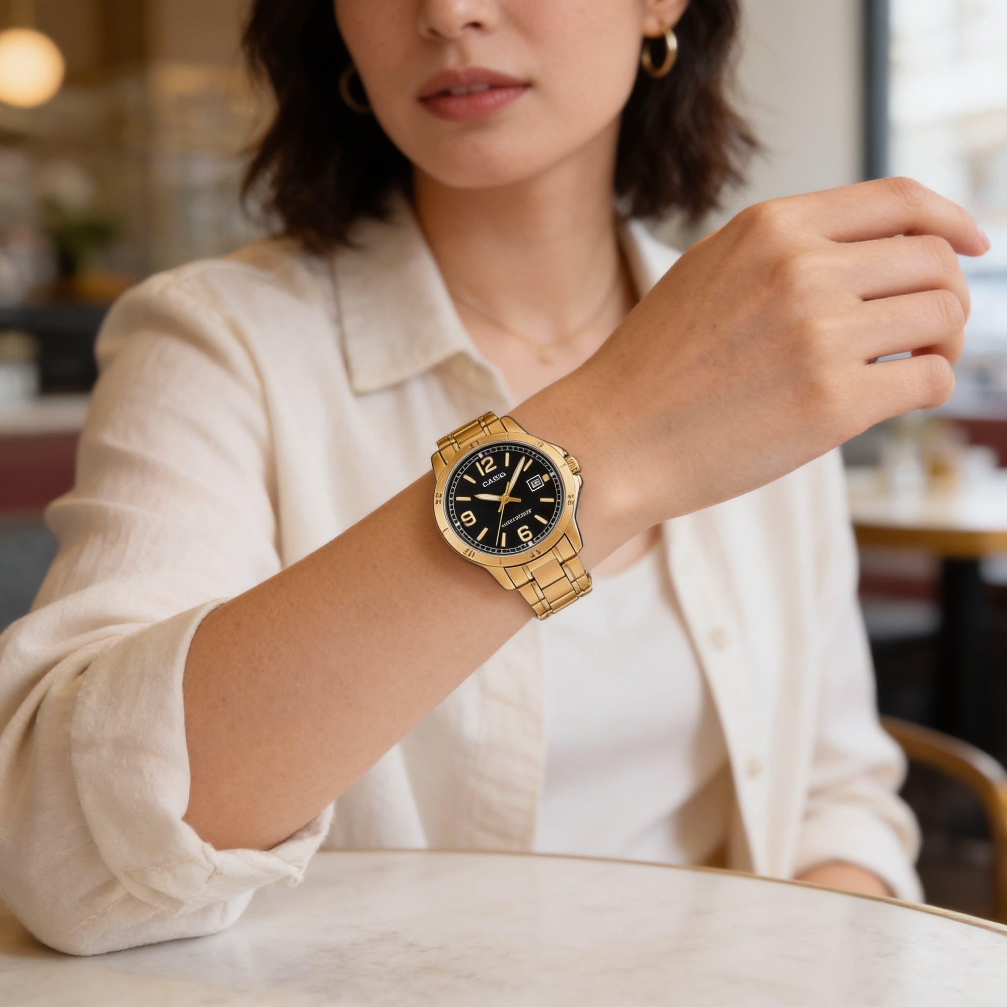 Reloj Casio LTP-V004G-1B Analógico Dorado Esfera Negra – Dama