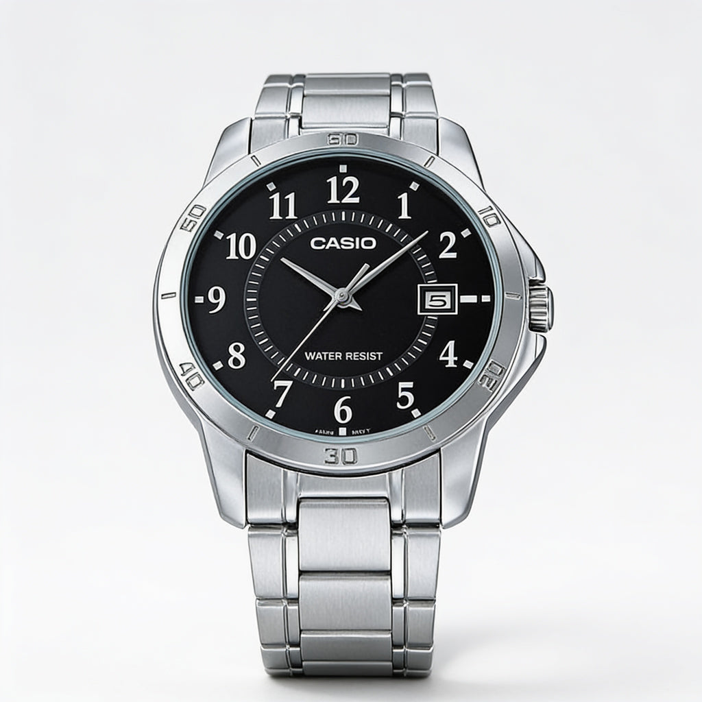 Reloj Casio MTP-V004D-1B Analógico Plateado Esfera Negra – Caballero