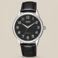 Reloj Q&Q Q93A-003PY Analógico Plateado Esfera Negra con Correa de Cuero – Dama