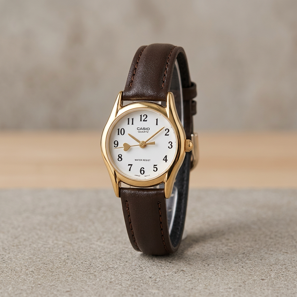 Reloj Casio LTP-1094Q-7B5R Analógico Dorado Esfera Blanca con Correa de Cuero Marrón – Dama