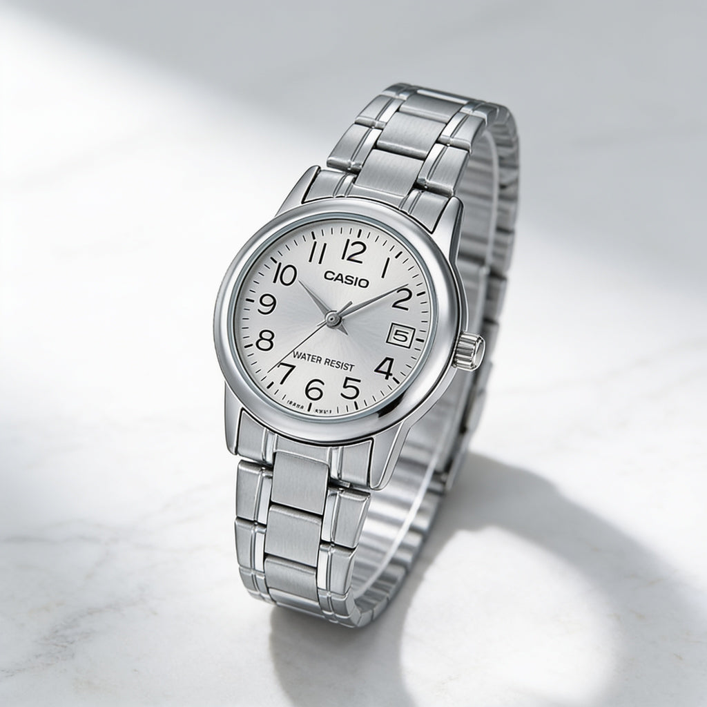Reloj Casio LTP-V002D-7B Analógico Plateado Esfera Blanca – Dama