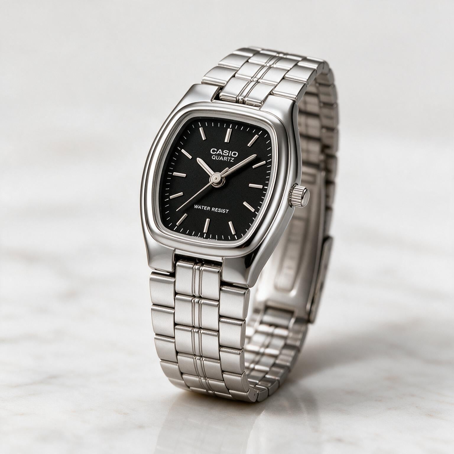 Reloj Casio LTP-1169D-1A Analógico Plateado Esfera Negra – Dama