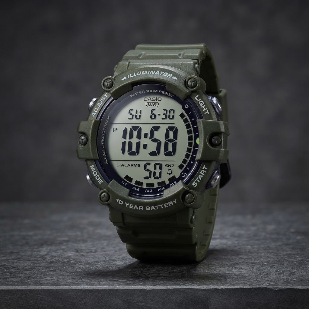 Reloj Casio AE-1500WHX-3AV Digital Verde 100M Correa Extralarga – Caballero