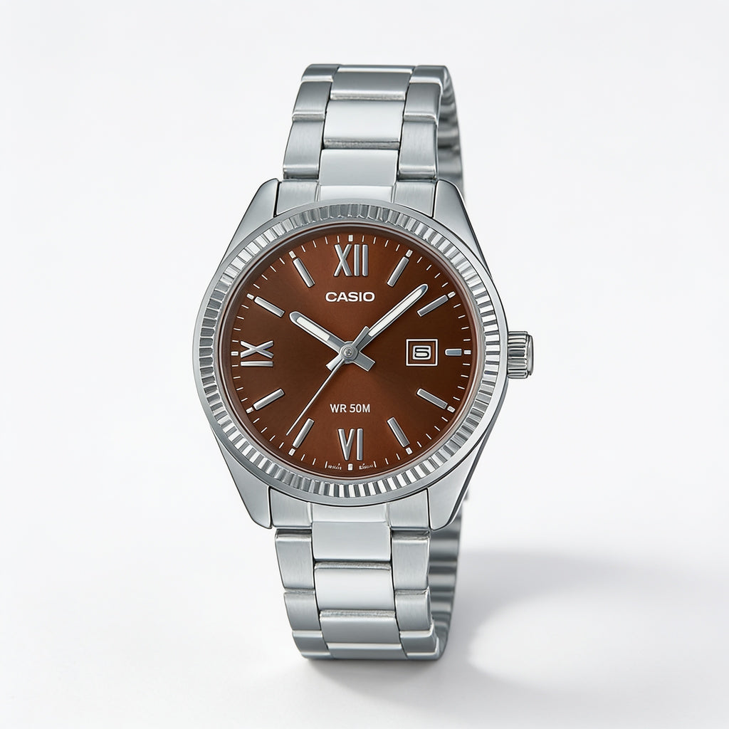 Reloj Casio LTP-1302DD-5AV Analógico Plateado Esfera Marrón – Dama