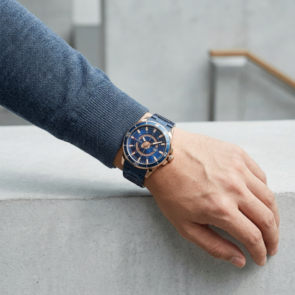Reloj CURREN 8359 Analógico Azul y Negro con Detalles Rose Gold – Caballero