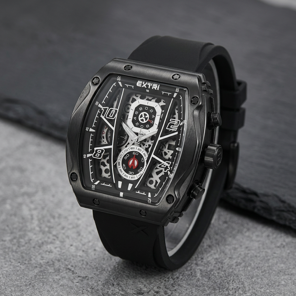 Reloj EXTRI X6053 Cronógrafo Negro con Correa de Silicona 30M – Caballero