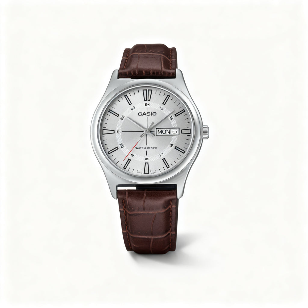 Reloj Casio MTP-V006L-7C Analógico Plateado con Correa de Cuero Café – Caballero