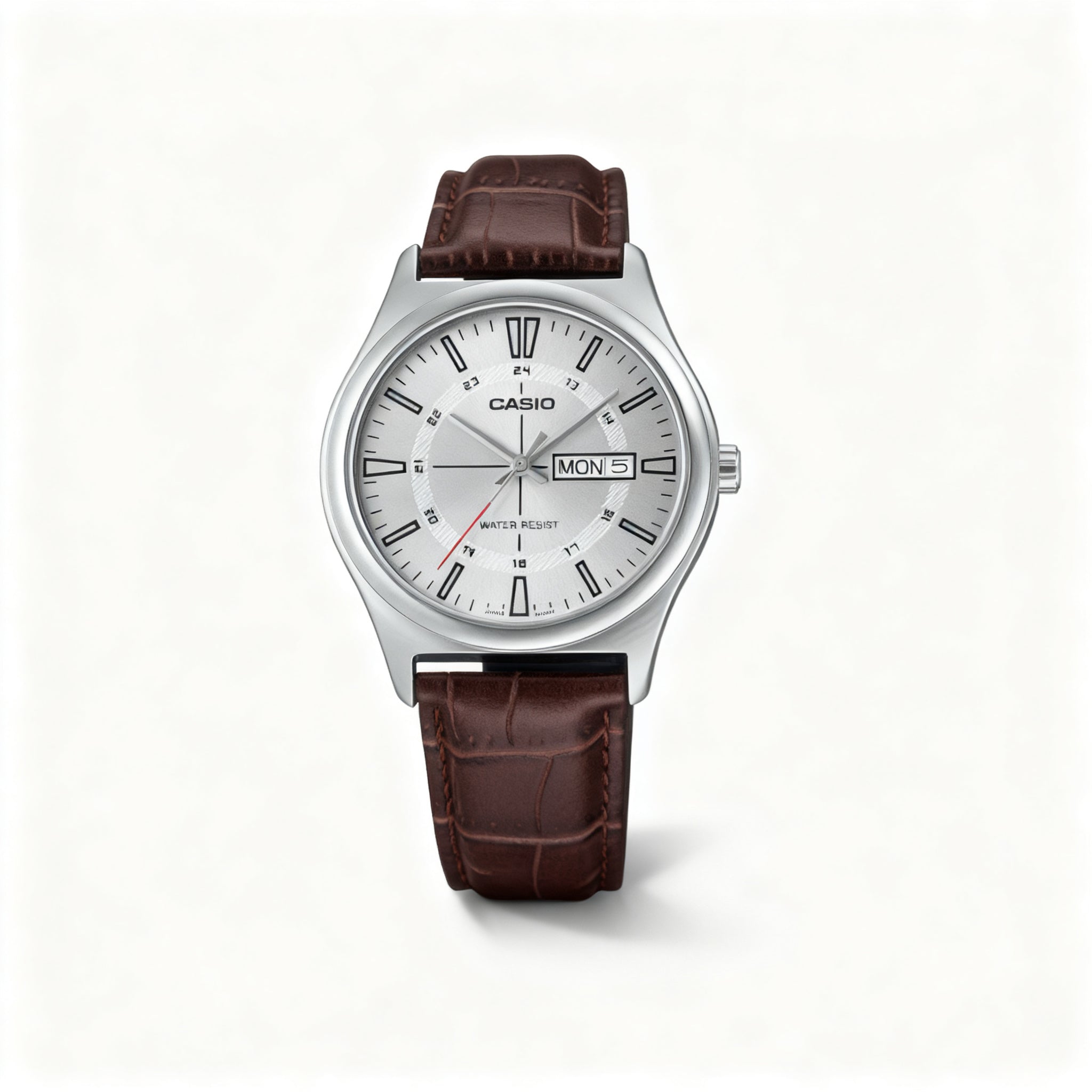 Reloj Casio MTP-V006L-7C Analógico Plateado con Correa de Cuero Café – Caballero