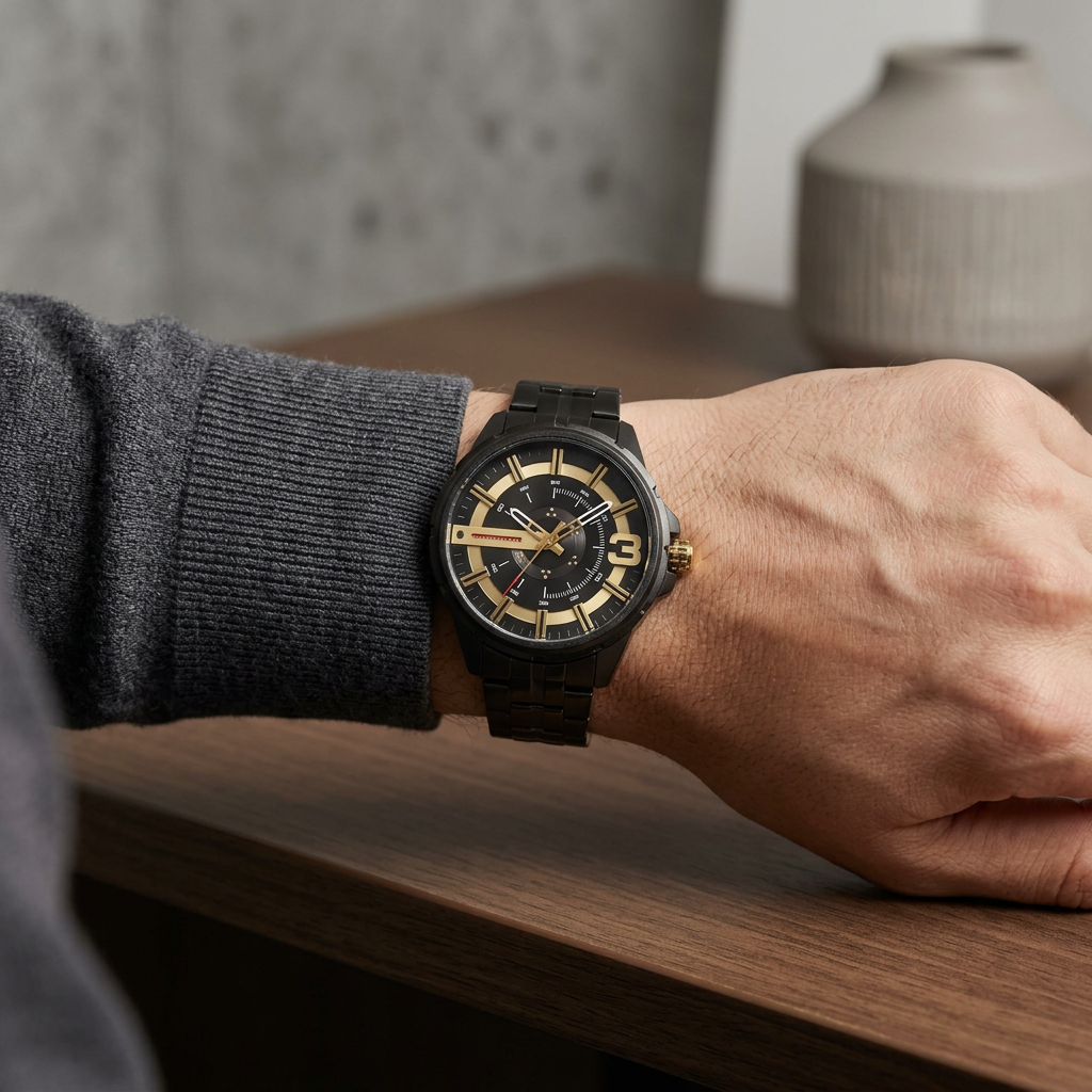Reloj CURREN 8333 Analógico Negro y Dorado de Acero – Caballero