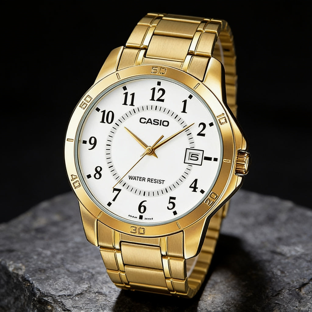Reloj Casio MTP-V004G-7B Analógico Dorado Esfera Blanca – Caballero