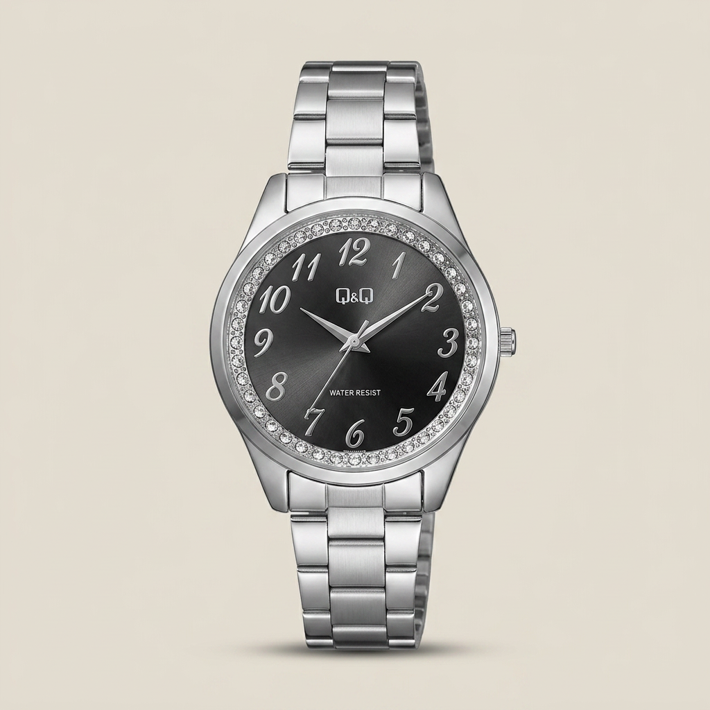 Reloj Q&Q QC07J205Y para Dama – Negro y Plateado