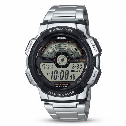 Reloj Casio AE-1100WD-1AV Digital Plateado Hora Mundial 100M – Caballero