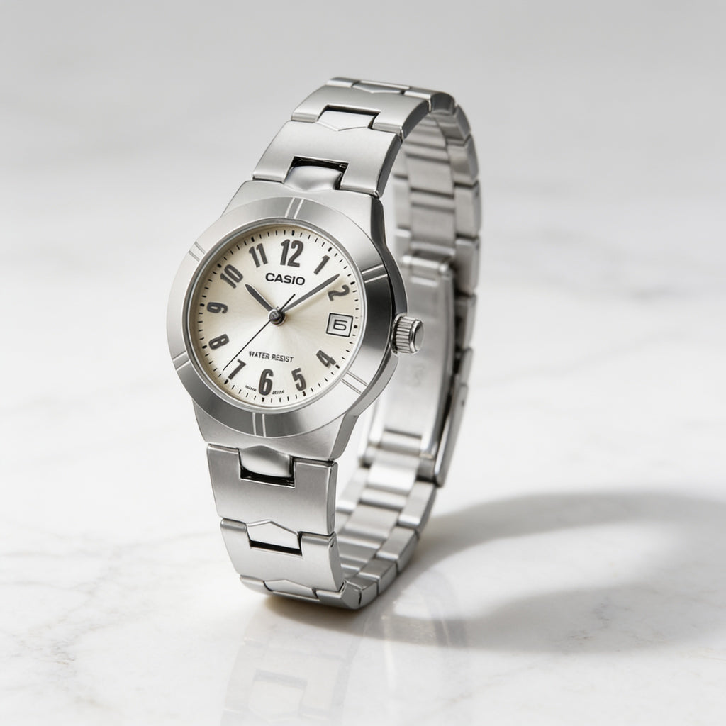 Reloj Casio LTP-1241D-7A2 Analógico Plateado Esfera Blanca – Dama