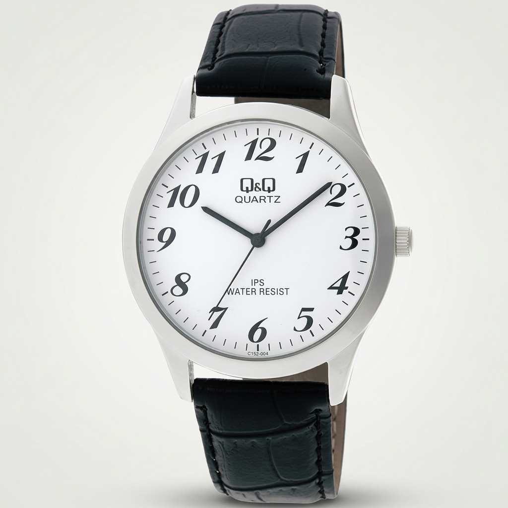 Reloj Q&Q C152J304Y Analógico Plateado Esfera Blanca Correa Negra 3BAR – Caballero