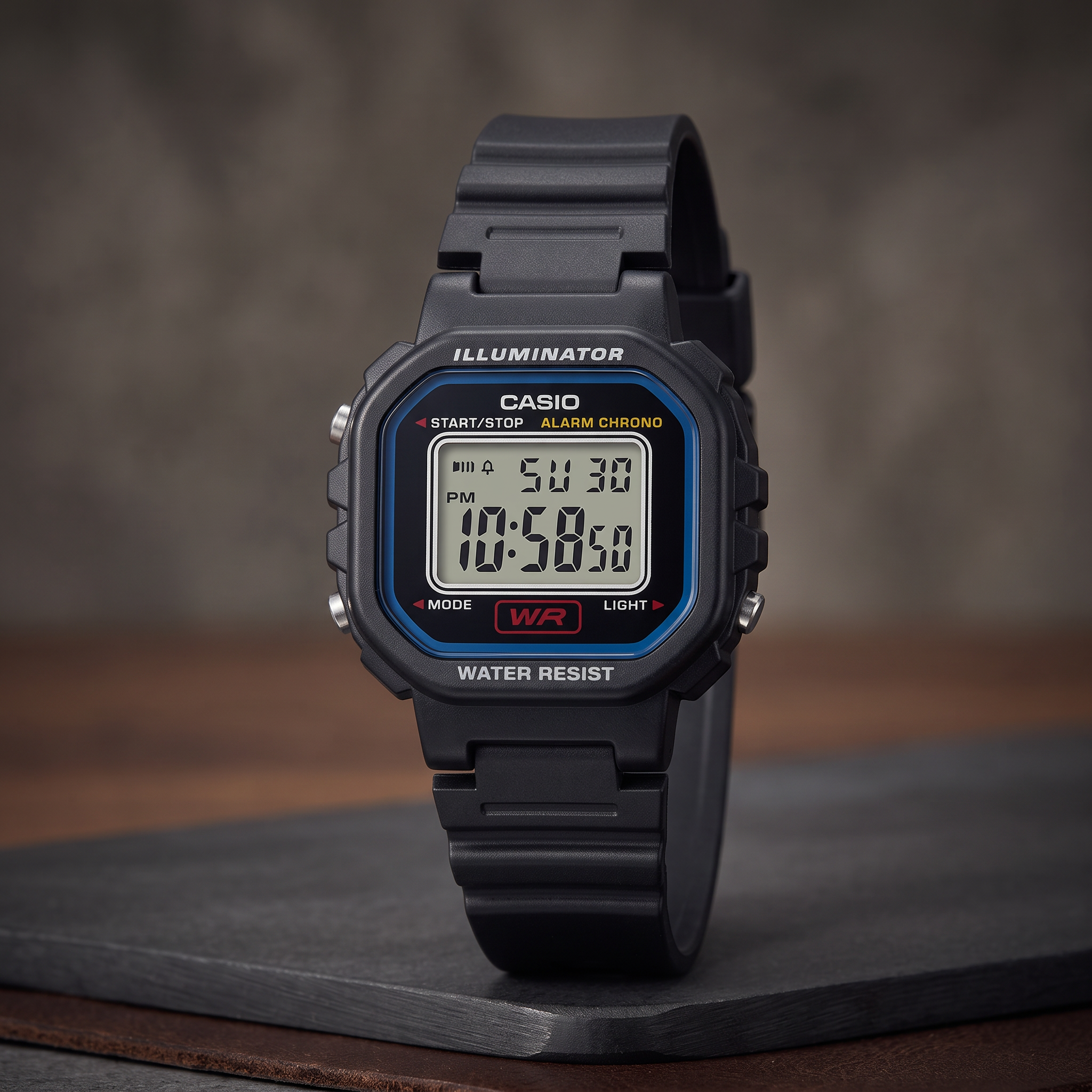 Reloj Casio LA-20WH-1C Digital Negro con Detalles Azules – Dama