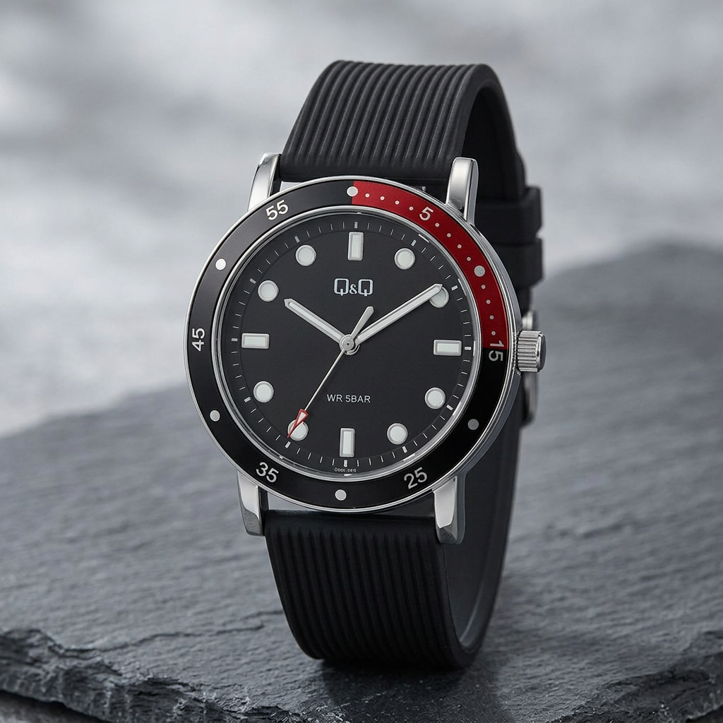 Reloj Q&Q QB85J302Y Analógico Negro Correa de Silicona 50M – Dama