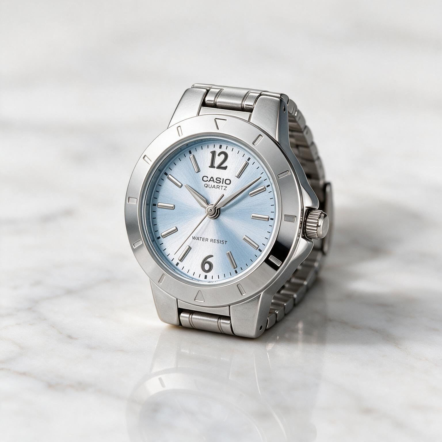 Reloj Casio LTP-1177A-2A Analógico Plateado Esfera Azul – Dama