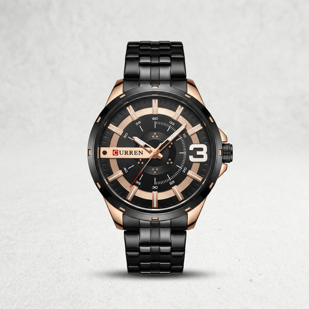 Reloj CURREN 8333 Analógico Negro y Dorado de Acero – Caballero