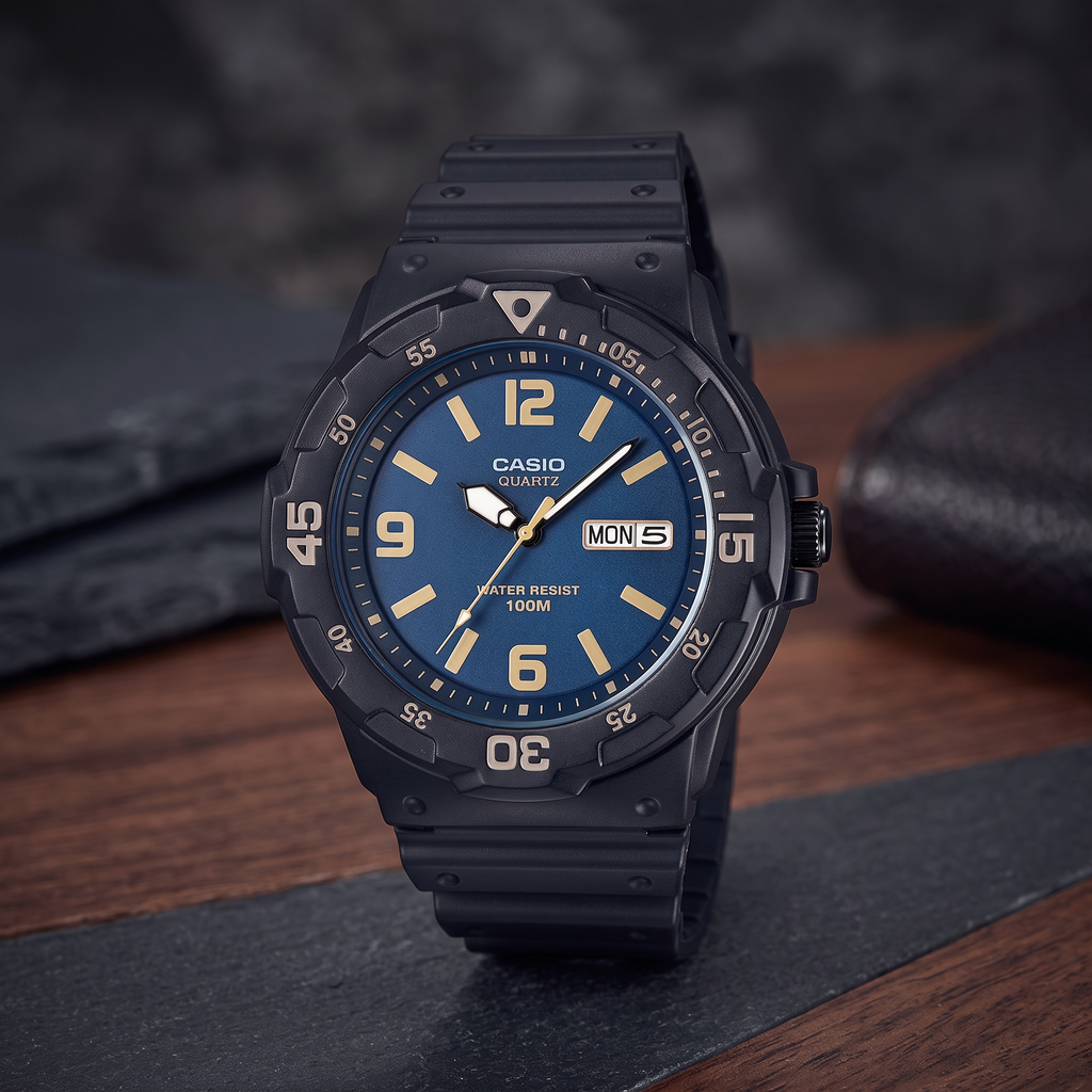 Reloj Casio MRW-200H-2B3V Analógico Negro Esfera Azul 100M – Caballero