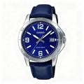 Reloj Casio MTP-V004L-2B Analógico Plateado Azul con Correa de Cuero – Caballero