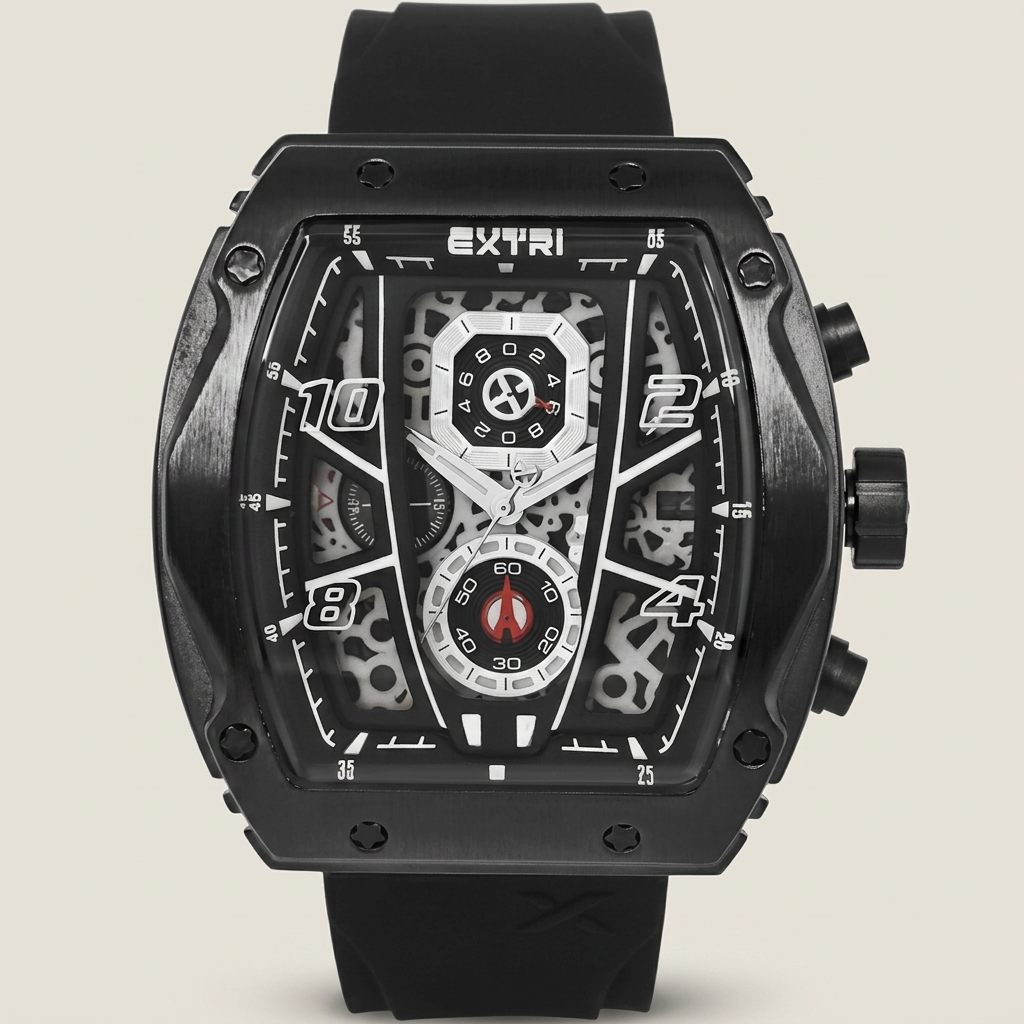 Reloj EXTRI X6053 Cronógrafo Negro con Correa de Silicona 30M – Caballero