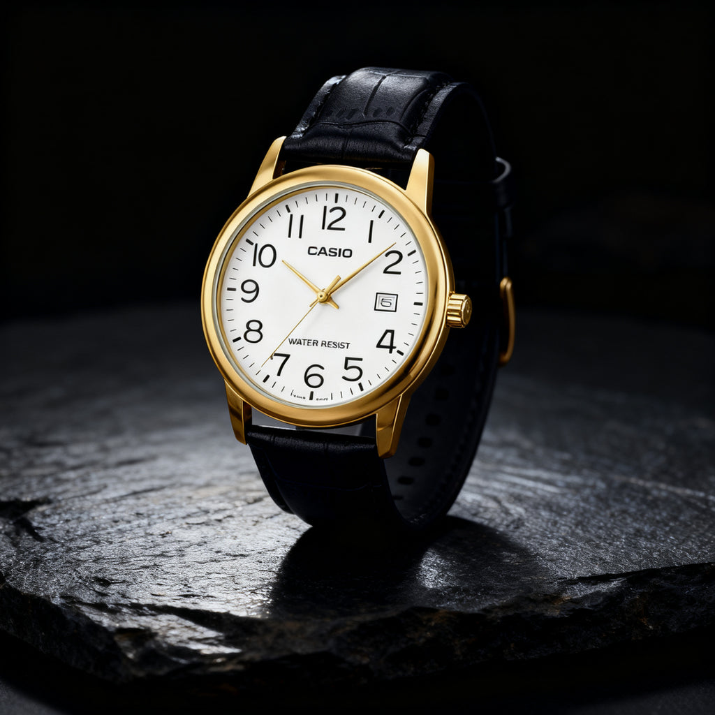 Reloj Casio MTP-V002GL-7B2 Analógico Dorado con Correa de Cuero – Caballero