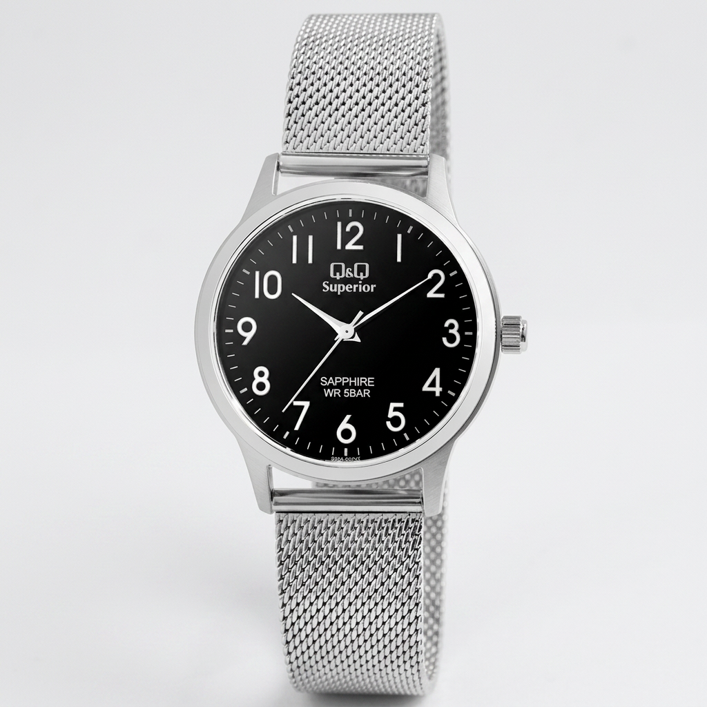Reloj Q&Q Superior S03A-001VY Analógico Plateado Esfera Negra 5BAR – Dama