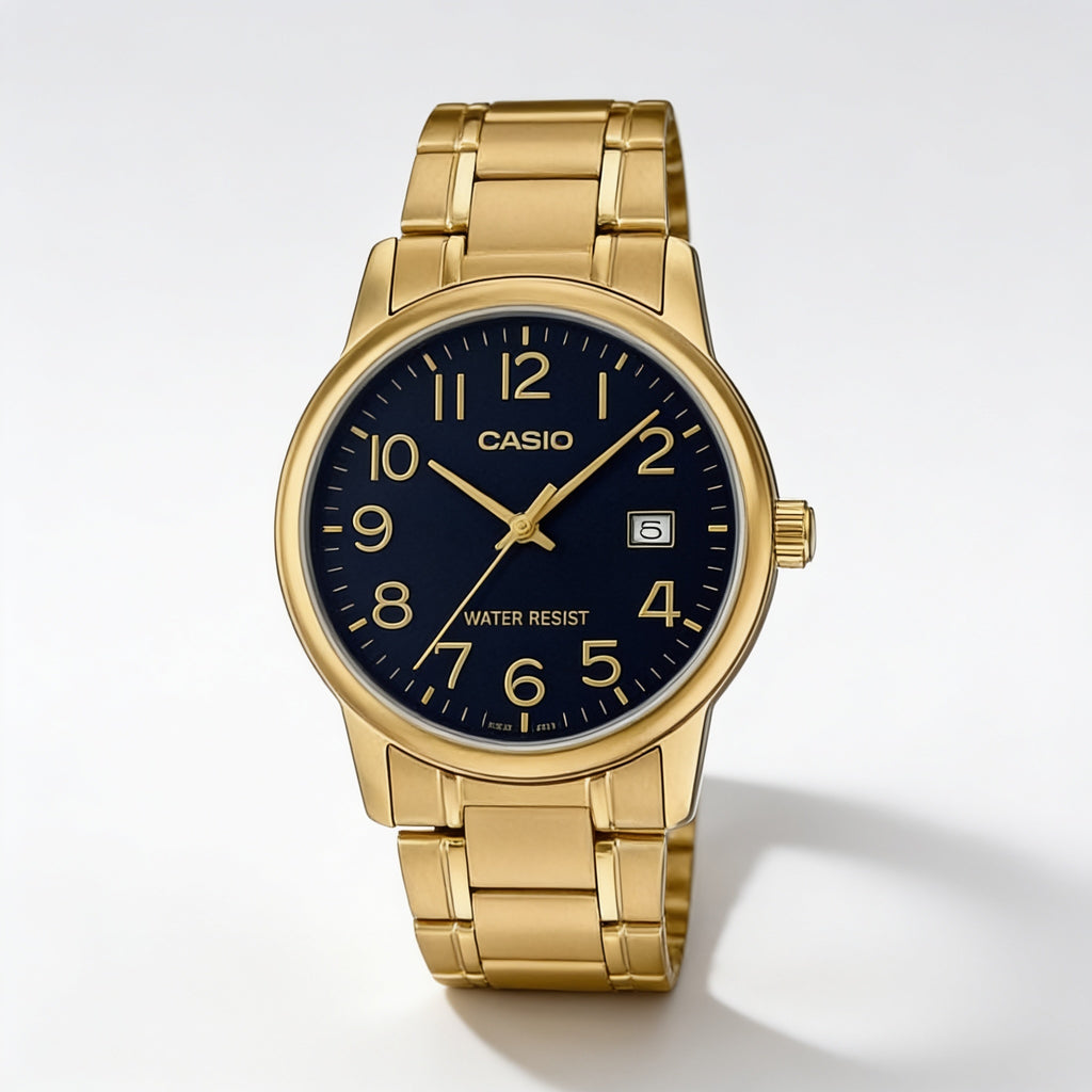 Reloj Casio MTP-V002G-1B Analógico Dorado Esfera Negra – Caballero
