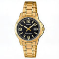 Reloj Casio LTP-V004G-1B Analógico Dorado Esfera Negra – Dama
