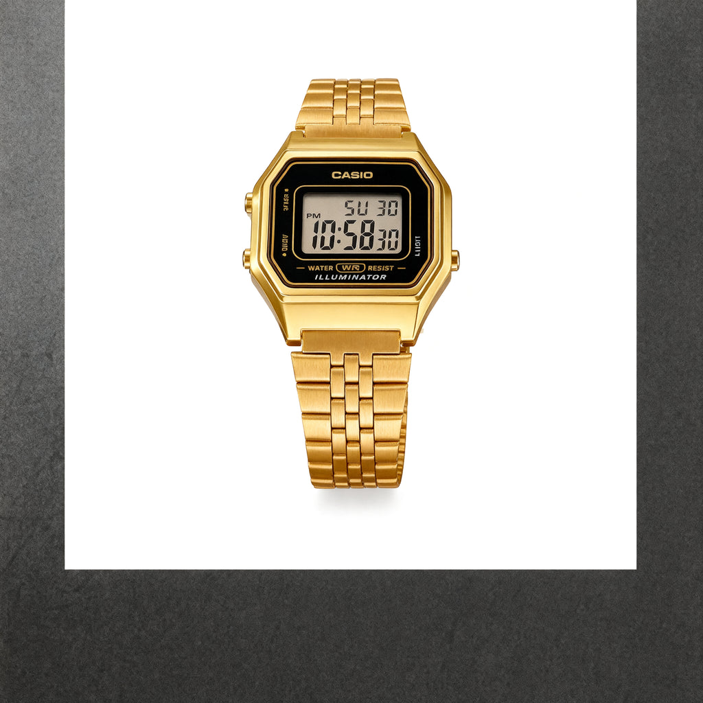 Reloj Casio Vintage LA680WGA-1 Digital Dorado Esfera Negra – Unisex