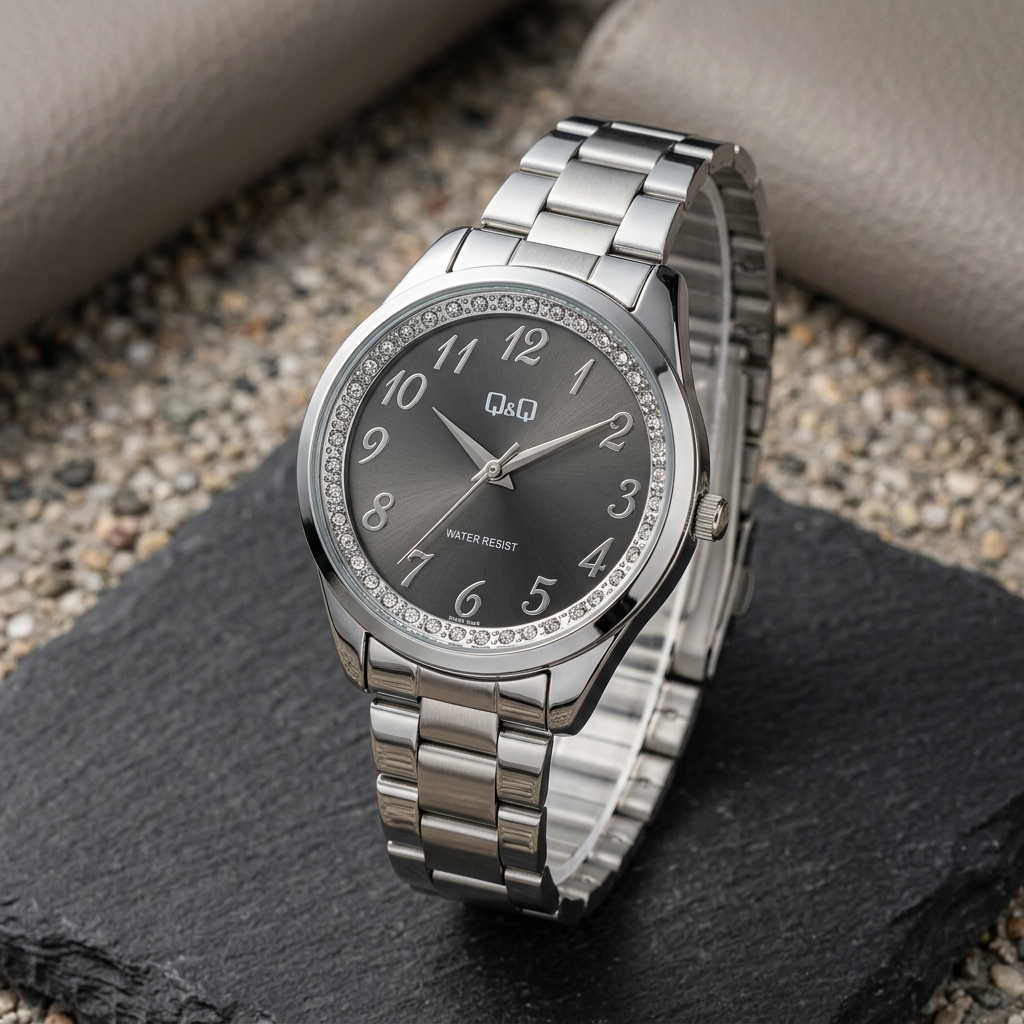 Reloj Q&Q QC07J205Y para Dama – Negro y Plateado