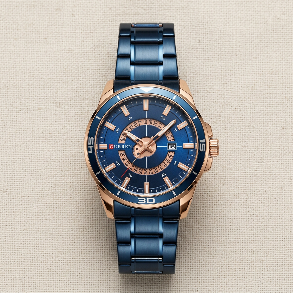 Reloj CURREN 8359 Analógico Azul y Negro con Detalles Rose Gold – Caballero