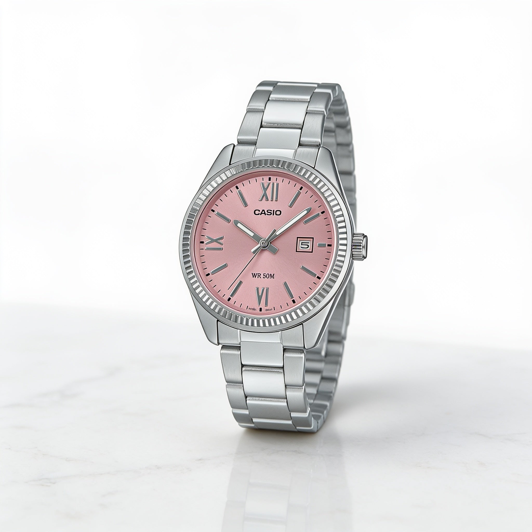 Reloj Casio LTP-1302DD-4A1V Analógico Plateado Esfera Rosa – Dama