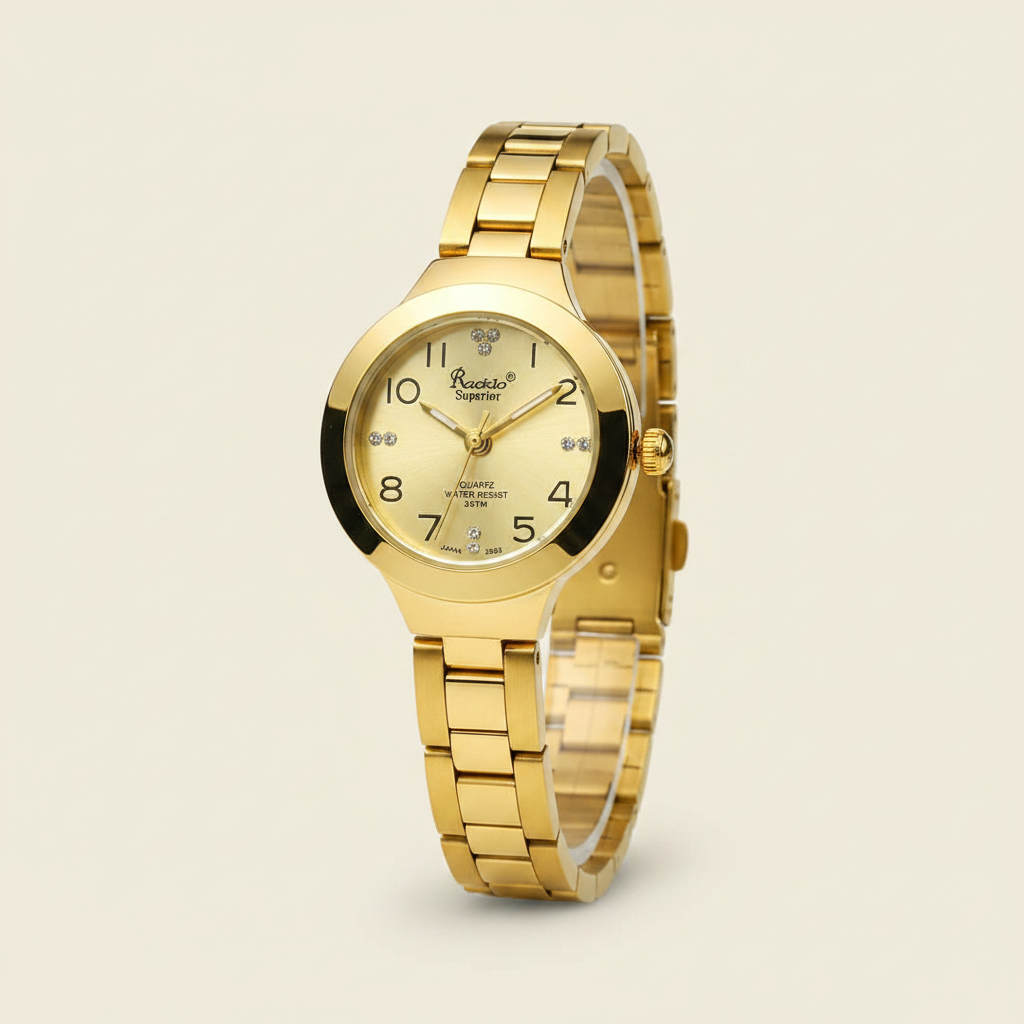 Reloj para Dama RQ'2647 IPY – Dorado con Esfera Champagne y Cristales