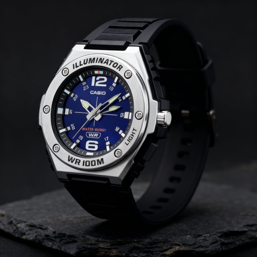 Reloj Casio MWA-100H-2AV Analógico Negro y Azul 100M – Caballero