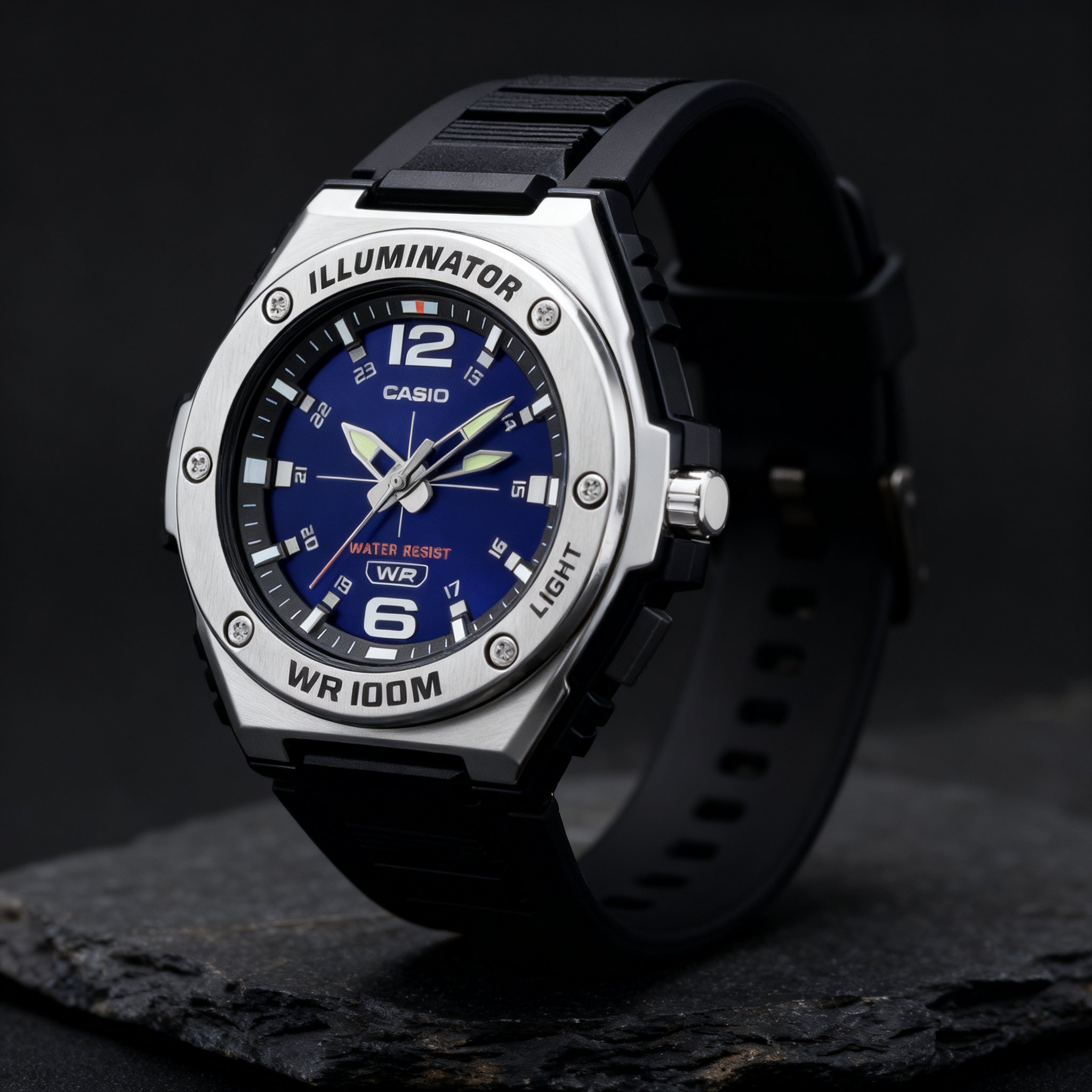 Reloj Casio MWA-100H-2AV Analógico Negro y Azul 100M – Caballero