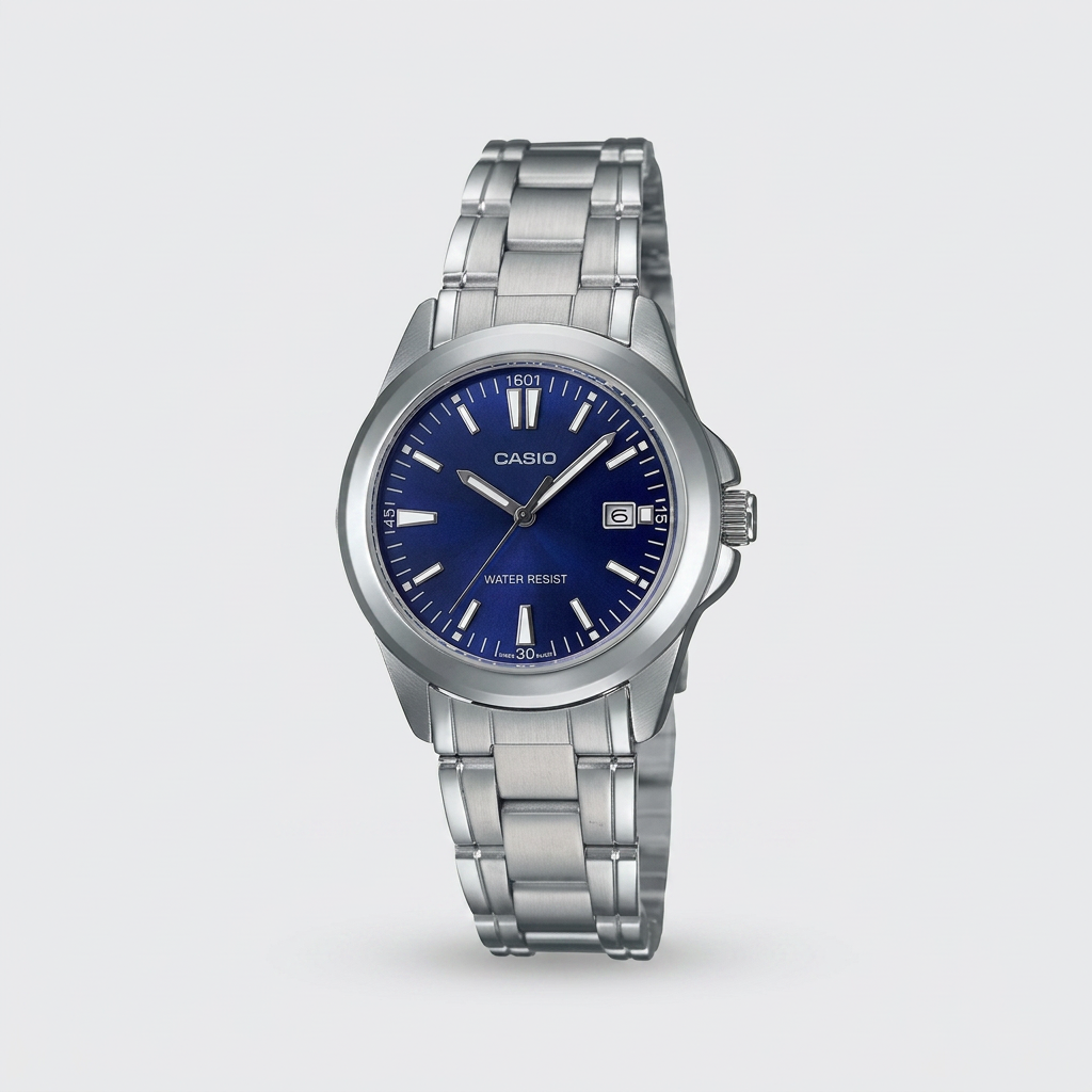 Reloj Casio LTP-1215A-2A2 Analógico Plateado Esfera Azul con Fecha – Dama