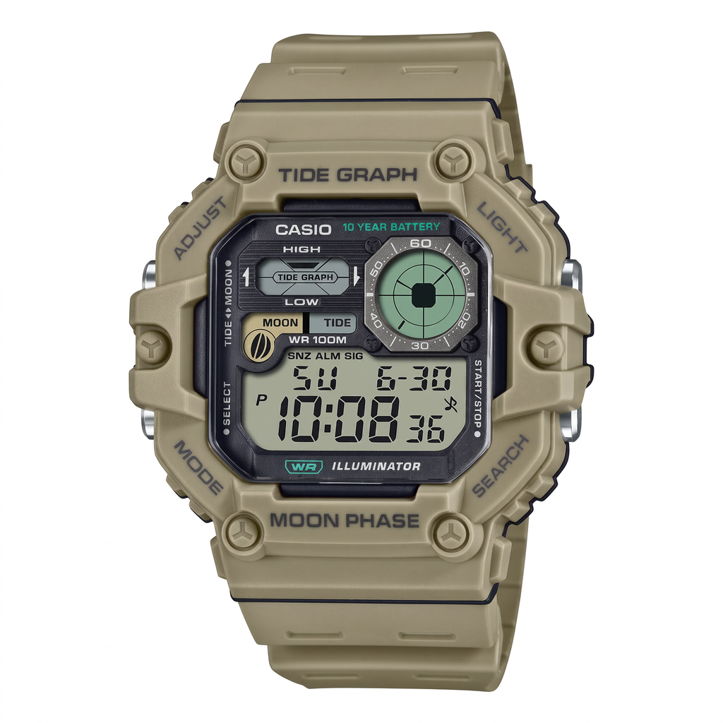Reloj Casio WS-1700H-5AV Digital Beige/Marrón Mareas y Fase Lunar 100M – Caballero
