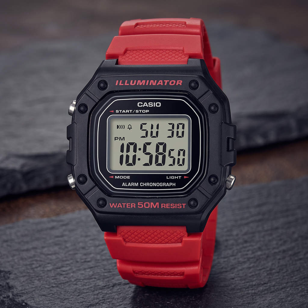 Reloj Casio W-218H-4BV Digital Negro y Rojo 50M – Caballero