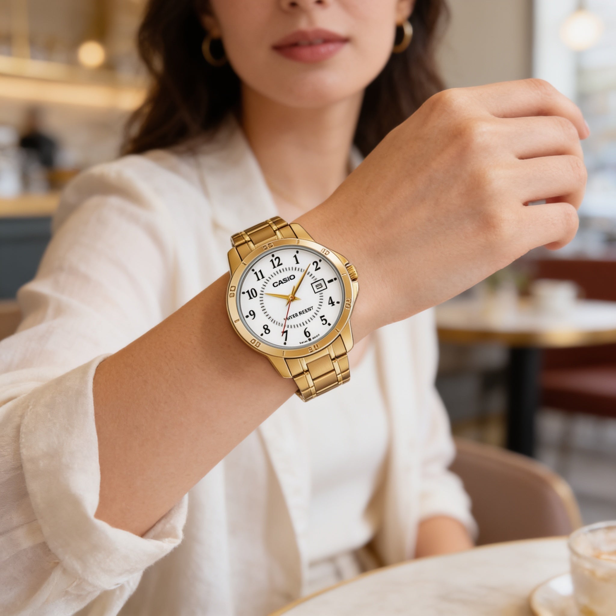 Reloj Casio LTP-V004G-7B Analógico Dorado Esfera Blanca – Dama