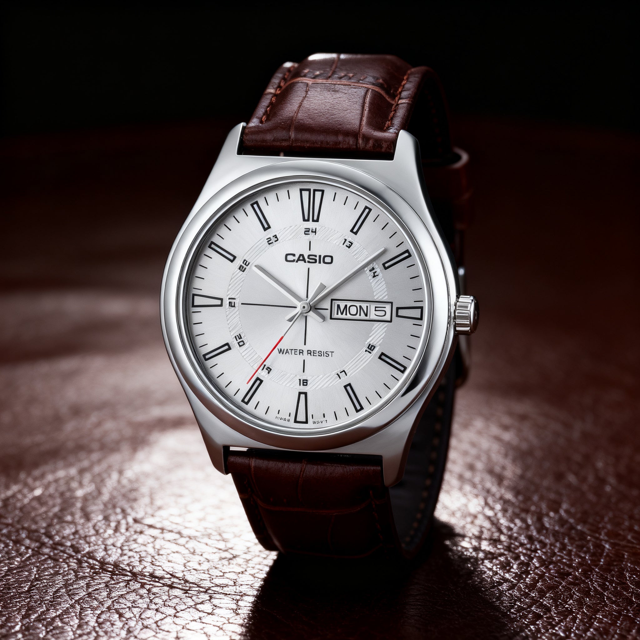 Reloj Casio MTP-V006L-7C Analógico Plateado con Correa de Cuero Café – Caballero