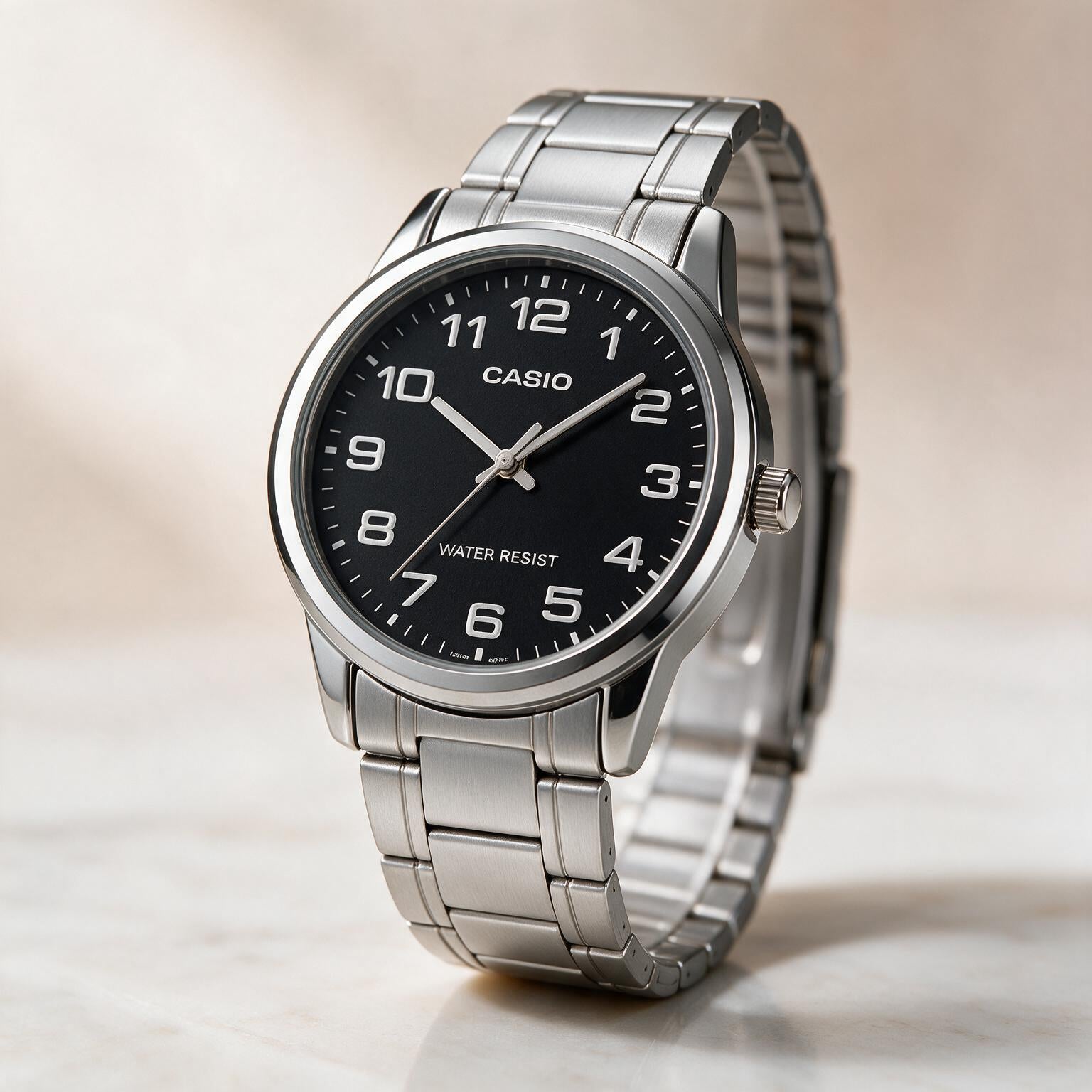 Reloj Casio LTP-V001D-1B Analógico Plateado Esfera Negra – Dama